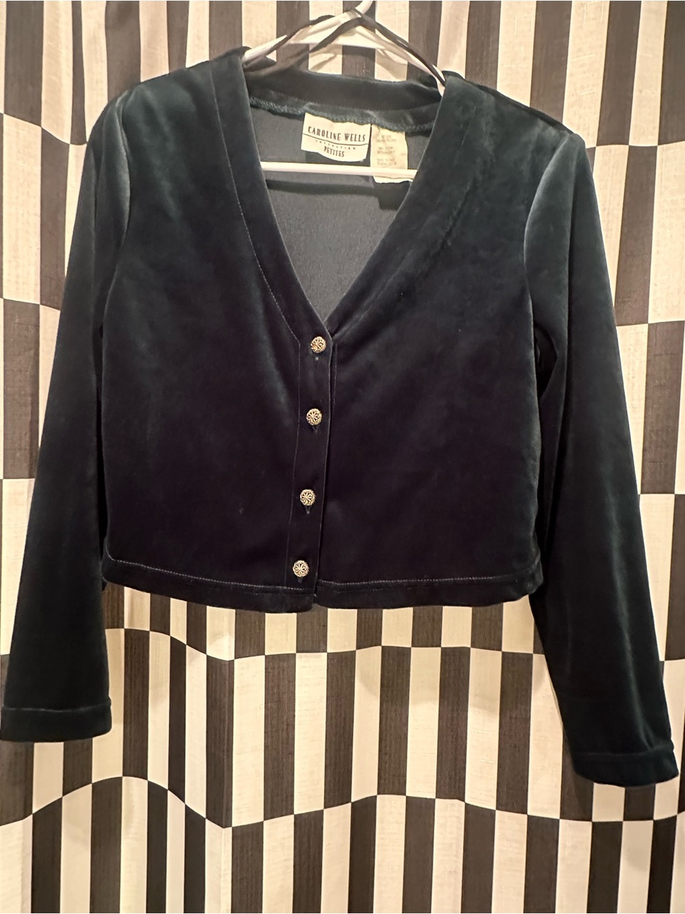 Vintage 90’s Caroline Wells Velvet Button-Up Cropped Jacket in Deep Forest Green